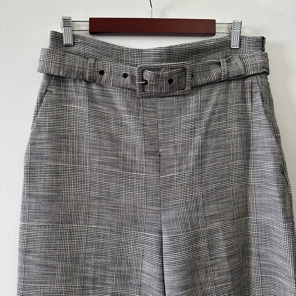 Zara Houndstooth Dress Pants Slacks Trousers with matching square statement belt